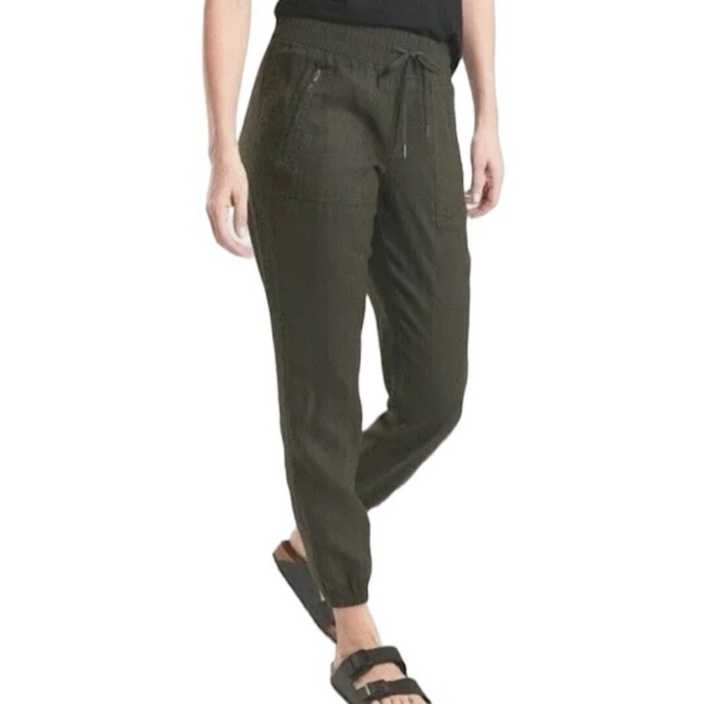 Athleta cabo linen drab green linen joggers